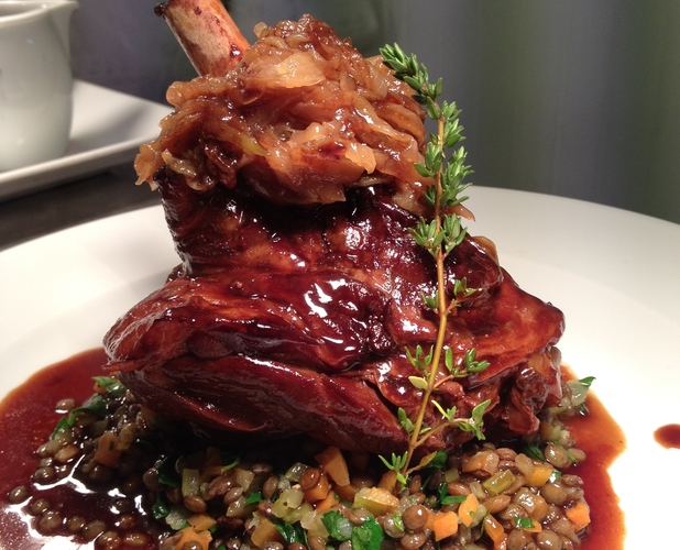 Braised Shank of English Lamb with Real Ale, Red Onions & Thyme