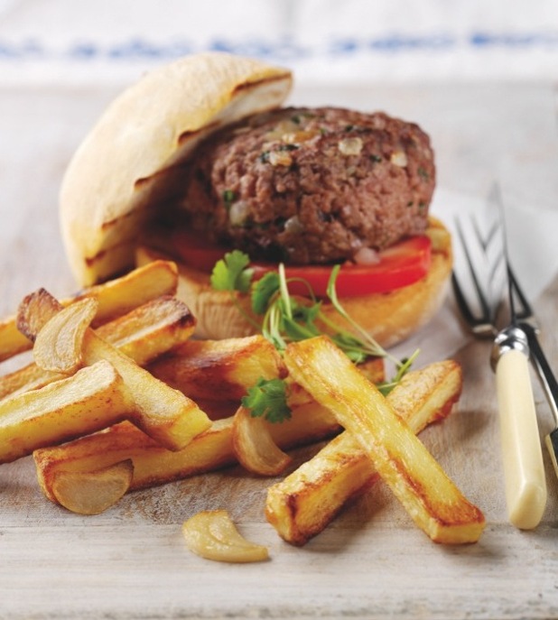 Oven Roasted Garlic Chips with Gourmet Burger easy to make recipe