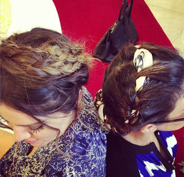 Khloe Kardashian, Kourtney Kardashian with same braids in their hair, Twitter/Instagram, 29th March 2013