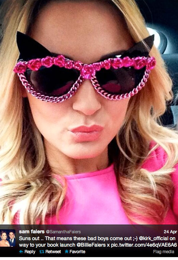 Sam Faiers, twitter picture cat eye sunglasses, 24/04/13