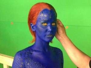 Jennifer Lawrence shows off physique in blue bodypaint for X-Men sequel