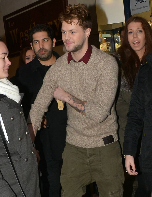 The Wanted - Jay McGuiness, Max George, Tom Parker, Siva Kaneswaran, Nathan Sykes outside Westbury Hotel, 19 November 2013